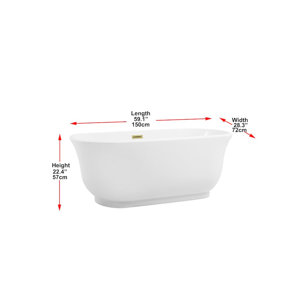 59 inch Soaking Bathtub in Glossy White with Brushed Gold Trim. Picture 8