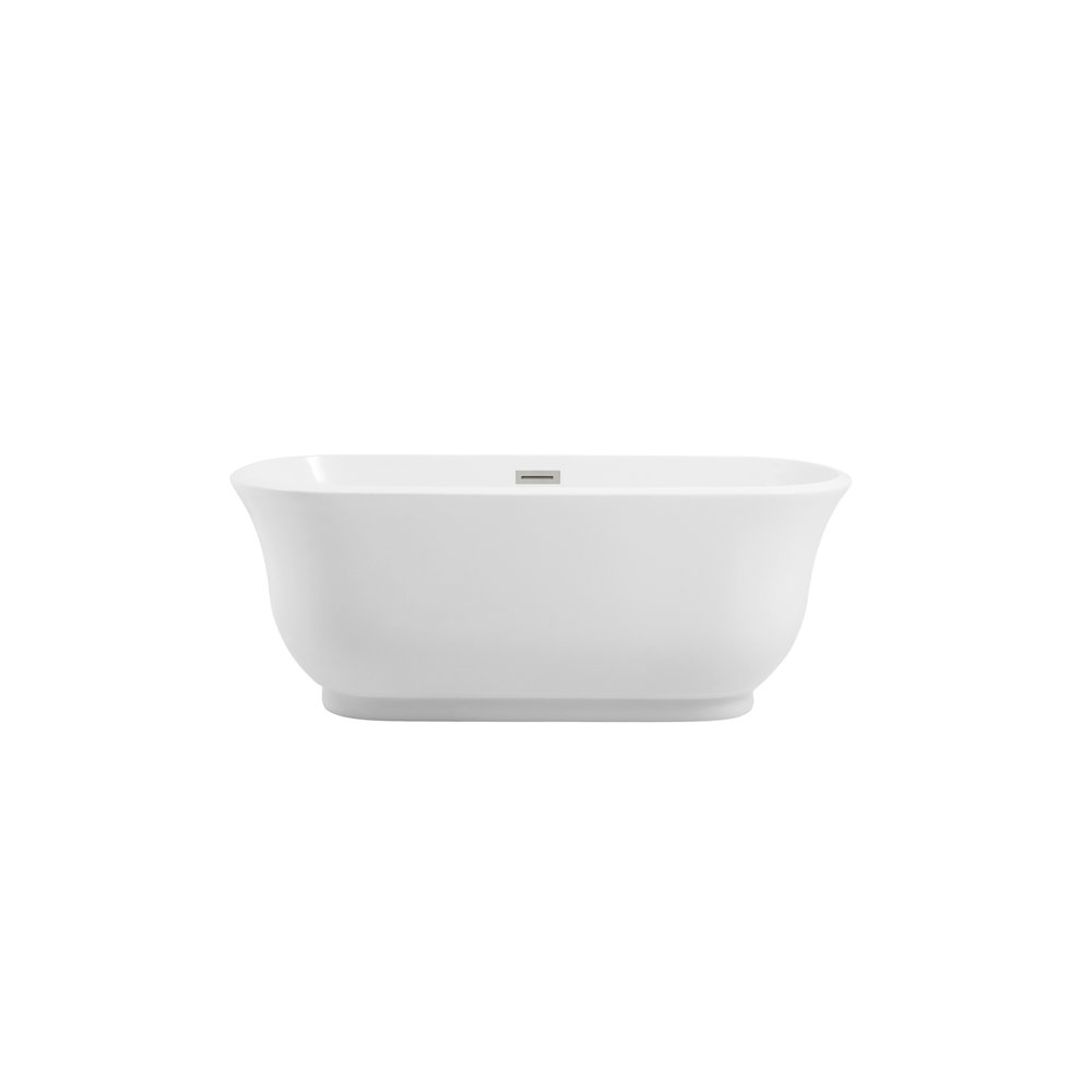 59 inch Soaking Bathtub in Glossy White with Brushed Nickel Trim. Picture 1