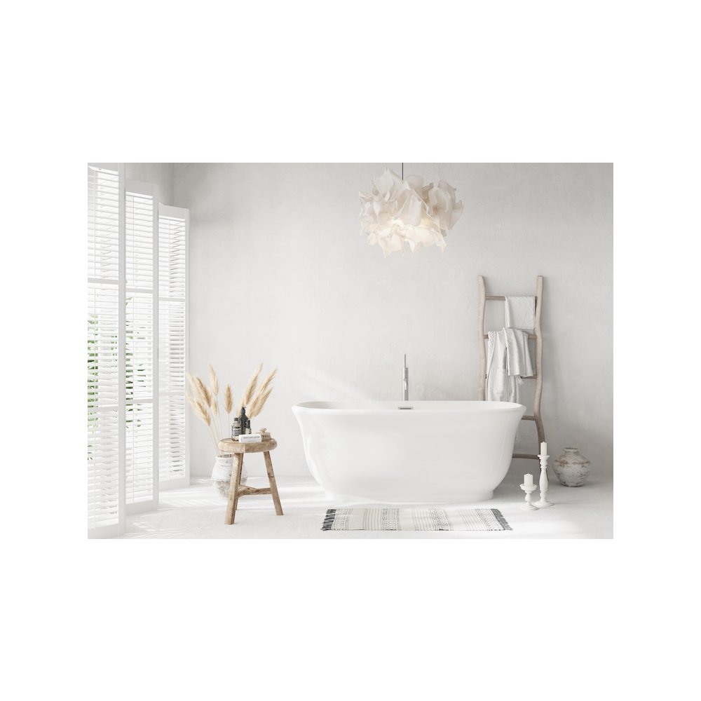 59 inch Soaking Bathtub in Glossy White with Brushed Nickel Trim. Picture 2