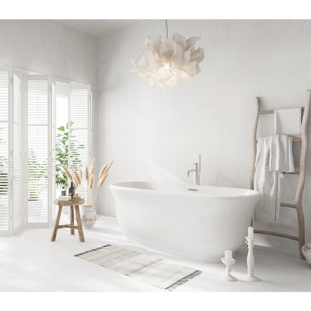 59 inch Soaking Bathtub in Glossy White with Brushed Nickel Trim. Picture 3