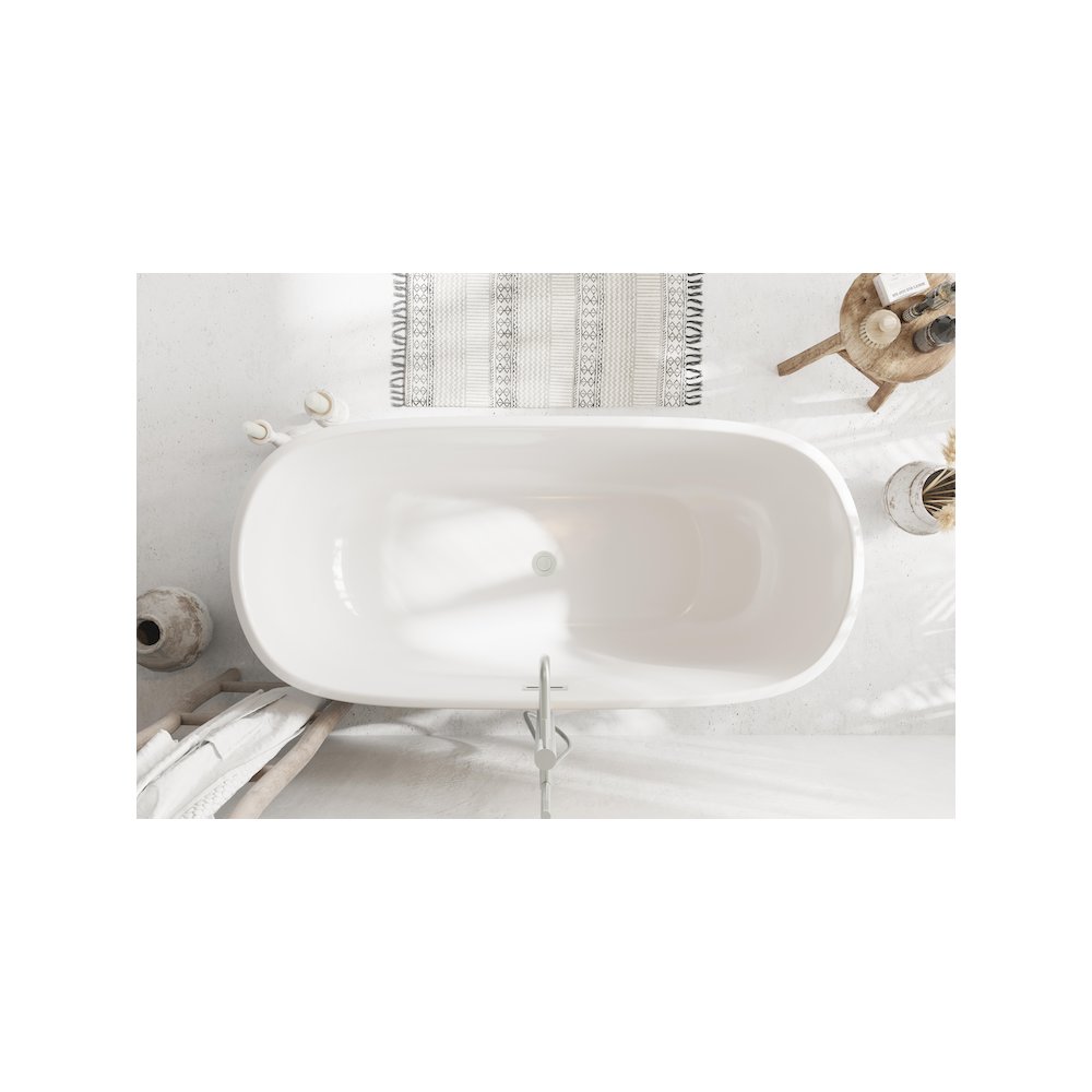 59 inch Soaking Bathtub in Glossy White with Brushed Nickel Trim. Picture 4