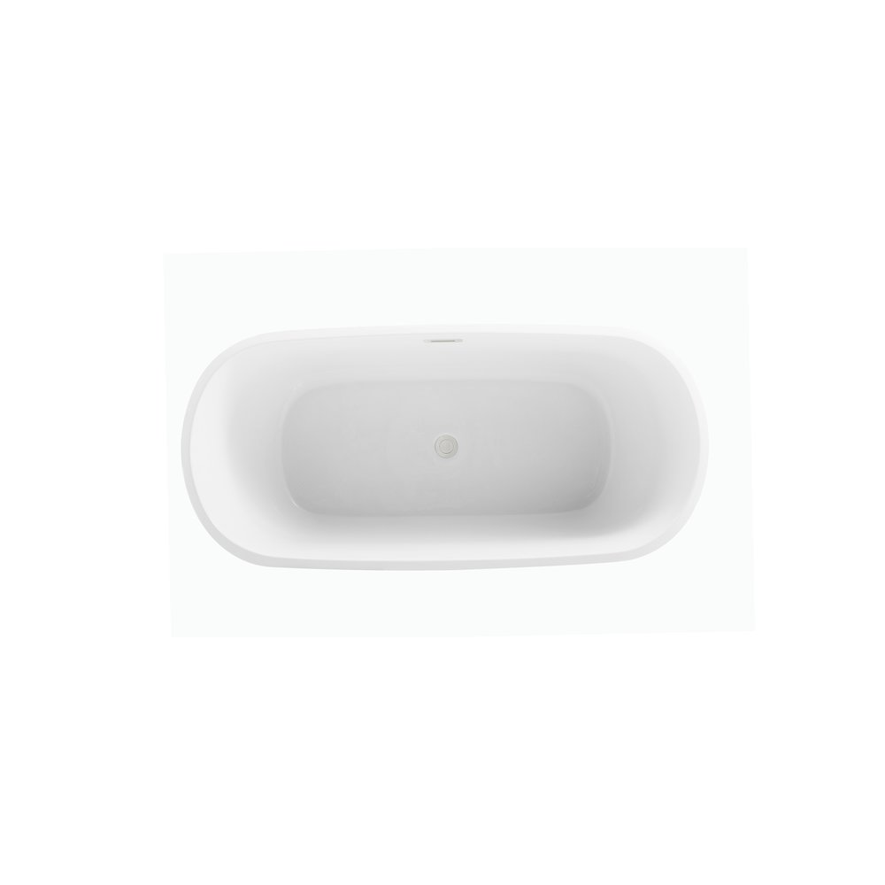 59 inch Soaking Bathtub in Glossy White with Brushed Nickel Trim. Picture 6