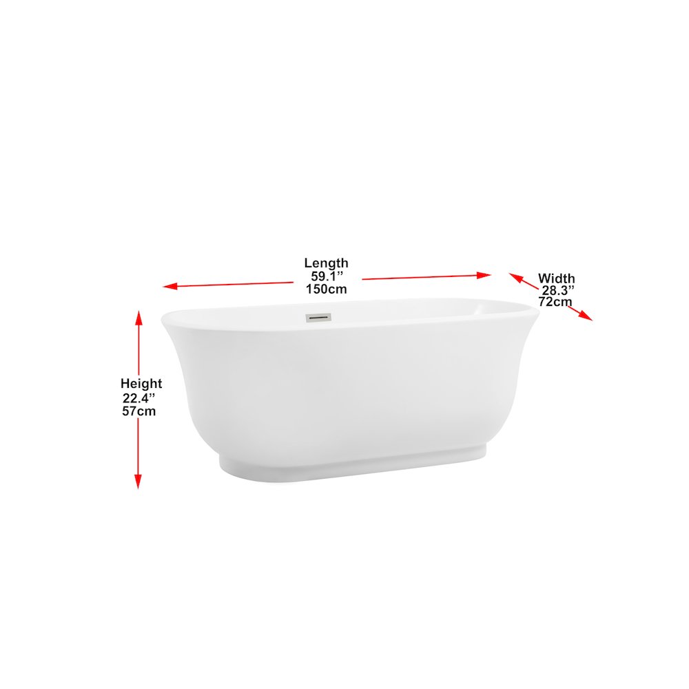 59 inch Soaking Bathtub in Glossy White with Brushed Nickel Trim. Picture 8