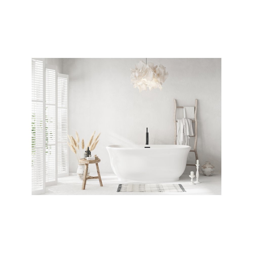 59 inch Soaking Bathtub in Glossy White with Matte Black Trim. Picture 2