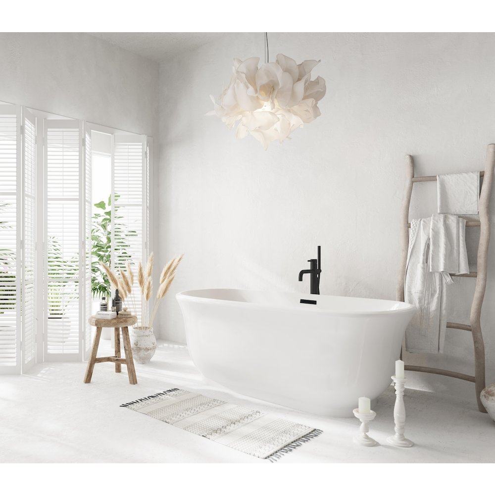 59 inch Soaking Bathtub in Glossy White with Matte Black Trim. Picture 3