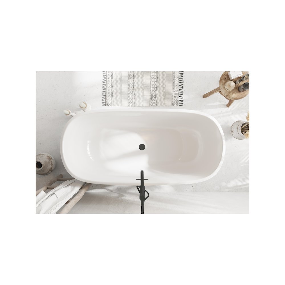 59 inch Soaking Bathtub in Glossy White with Matte Black Trim. Picture 4