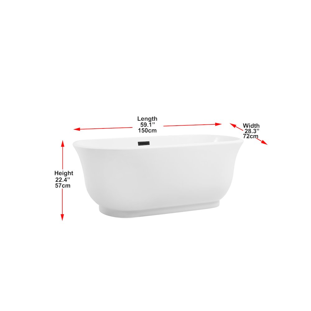 59 inch Soaking Bathtub in Glossy White with Matte Black Trim. Picture 8