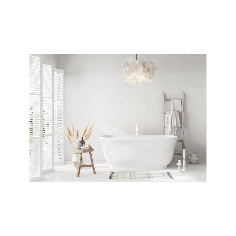 59 inch Soaking Bathtub in Glossy White with Polished White Trim. Picture 2