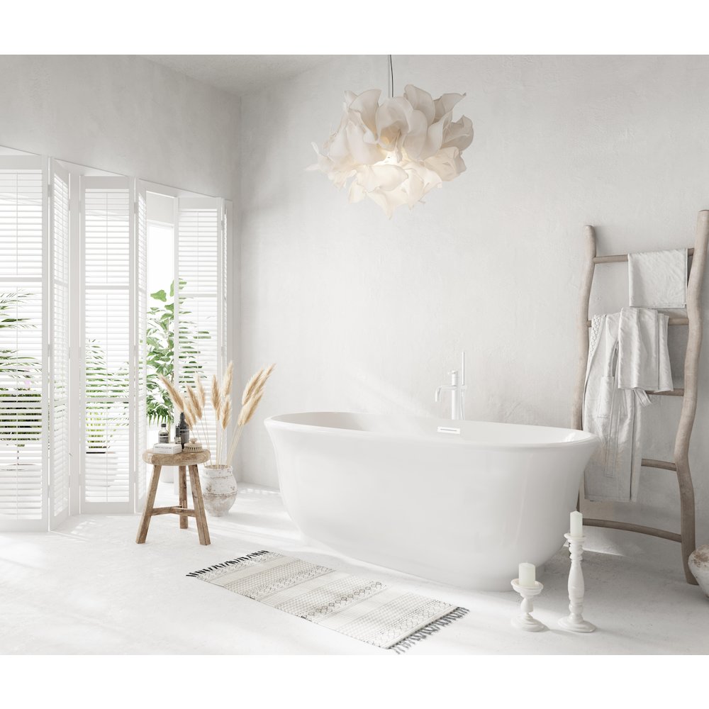 59 inch Soaking Bathtub in Glossy White with Polished White Trim. Picture 3