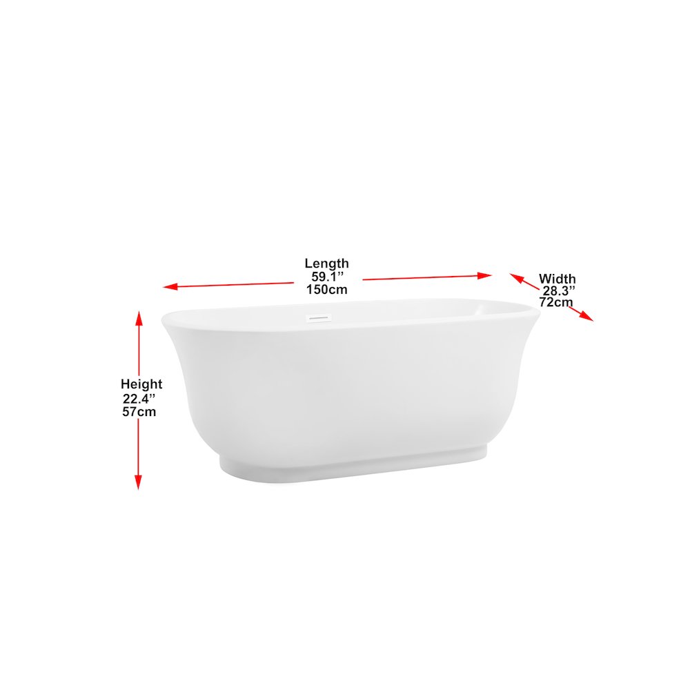 59 inch Soaking Bathtub in Glossy White with Polished White Trim. Picture 8
