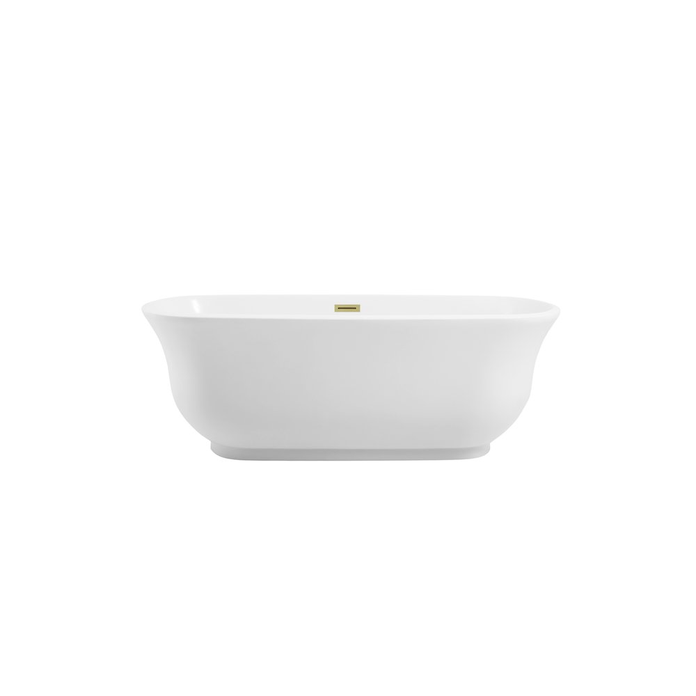 67 inch Soaking Bathtub in Glossy White with Brushed Gold Trim. Picture 1