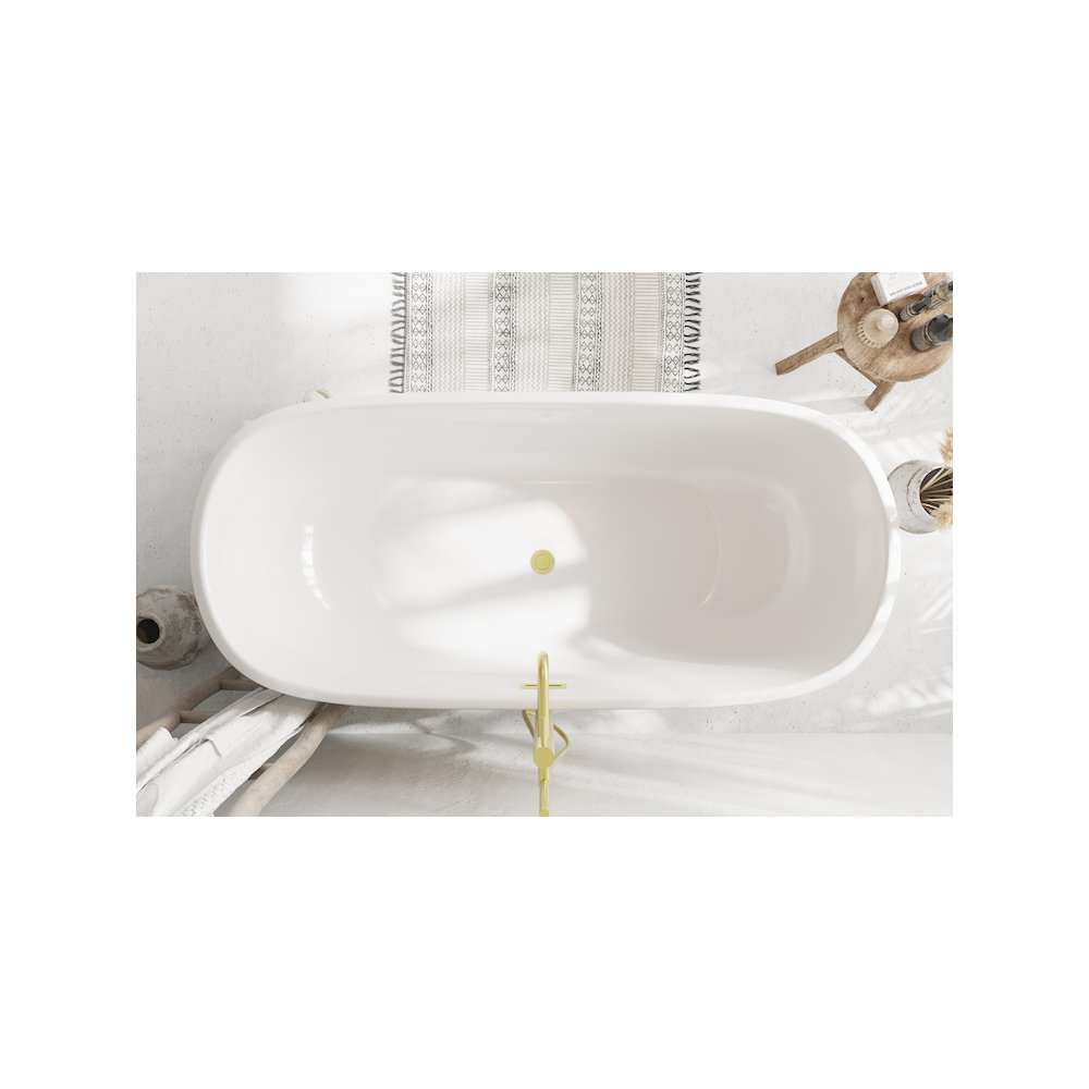 67 inch Soaking Bathtub in Glossy White with Brushed Gold Trim. Picture 4