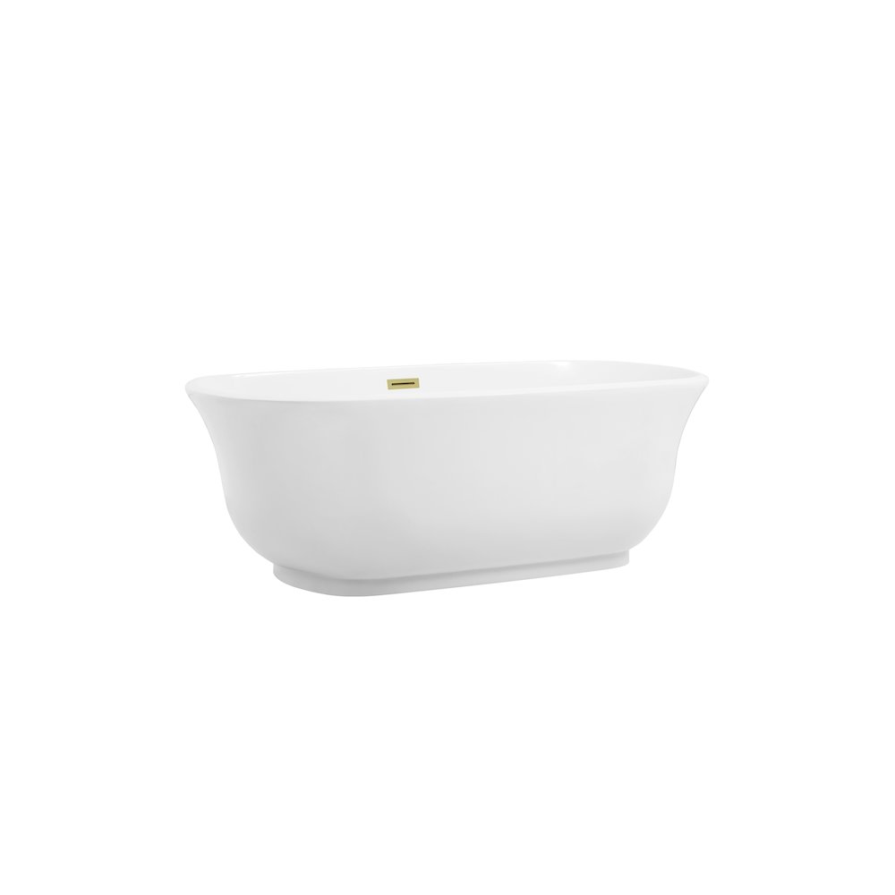 67 inch Soaking Bathtub in Glossy White with Brushed Gold Trim. Picture 5