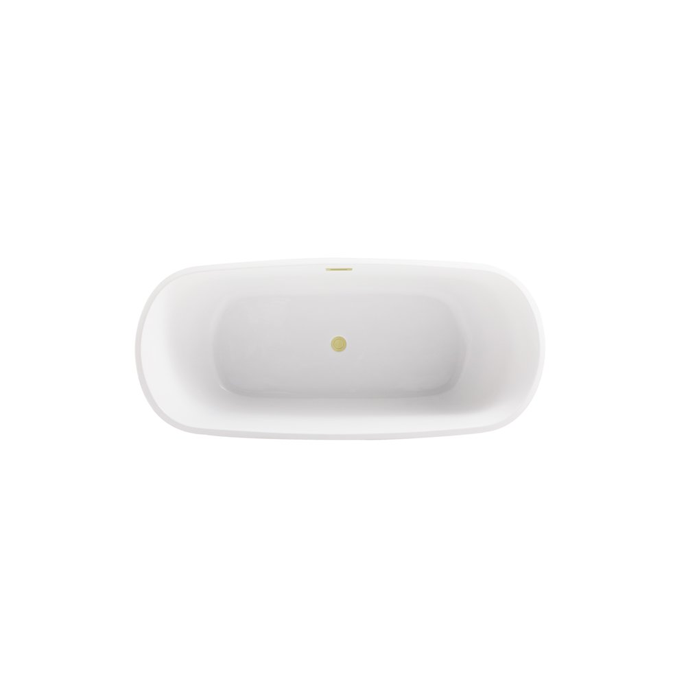 67 inch Soaking Bathtub in Glossy White with Brushed Gold Trim. Picture 6