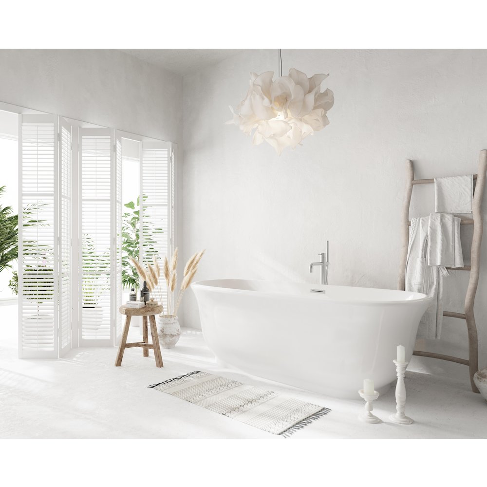 67 inch Soaking Bathtub in Glossy White with Brushed Nickel Trim. Picture 3