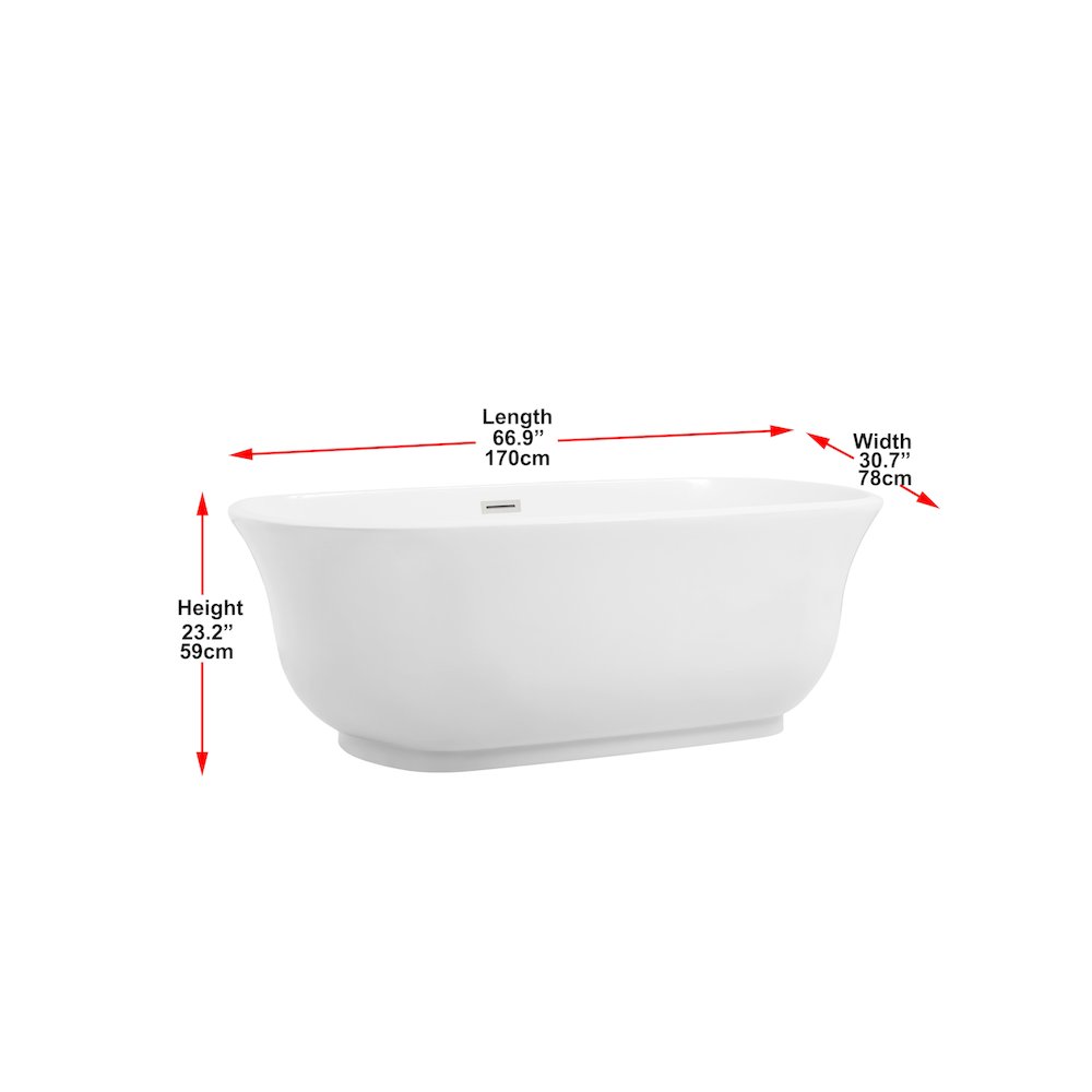 67 inch Soaking Bathtub in Glossy White with Brushed Nickel Trim. Picture 8
