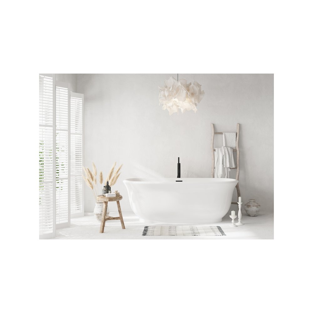 67 inch Soaking Bathtub in Glossy White with Matte Black Trim. Picture 2