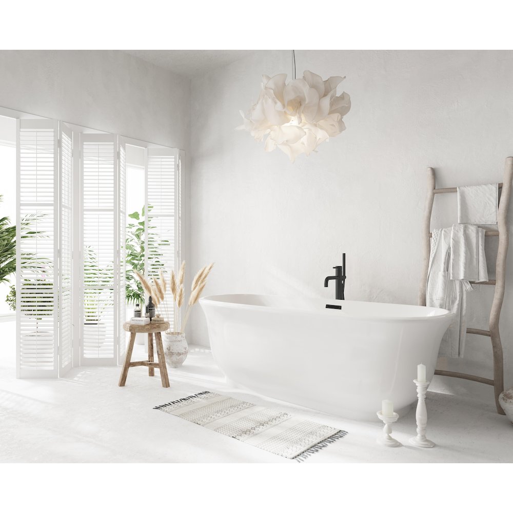67 inch Soaking Bathtub in Glossy White with Matte Black Trim. Picture 3