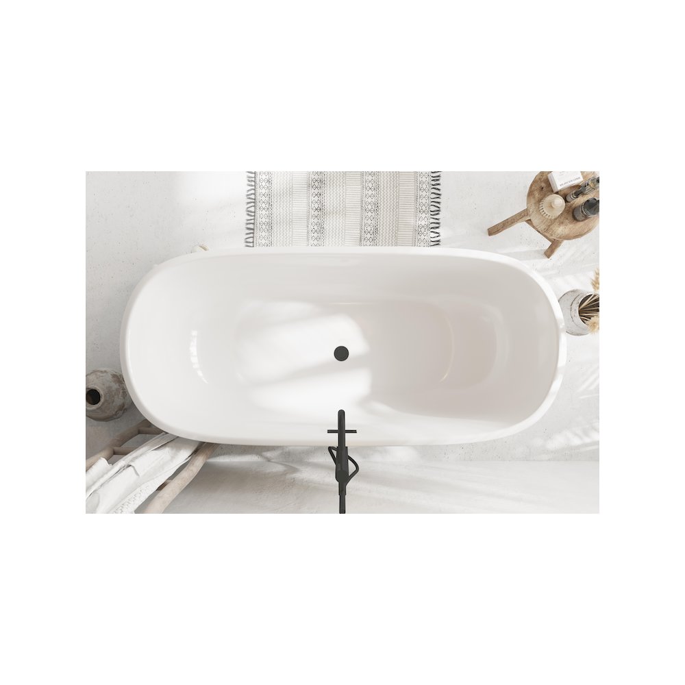67 inch Soaking Bathtub in Glossy White with Matte Black Trim. Picture 4