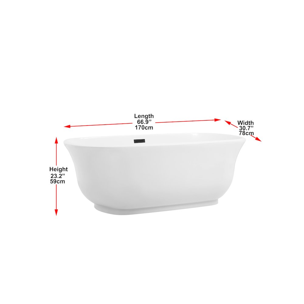 67 inch Soaking Bathtub in Glossy White with Matte Black Trim. Picture 8