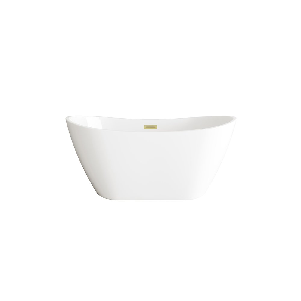59 inch Soaking Bathtub in Glossy White with Brushed Gold Trim. Picture 1