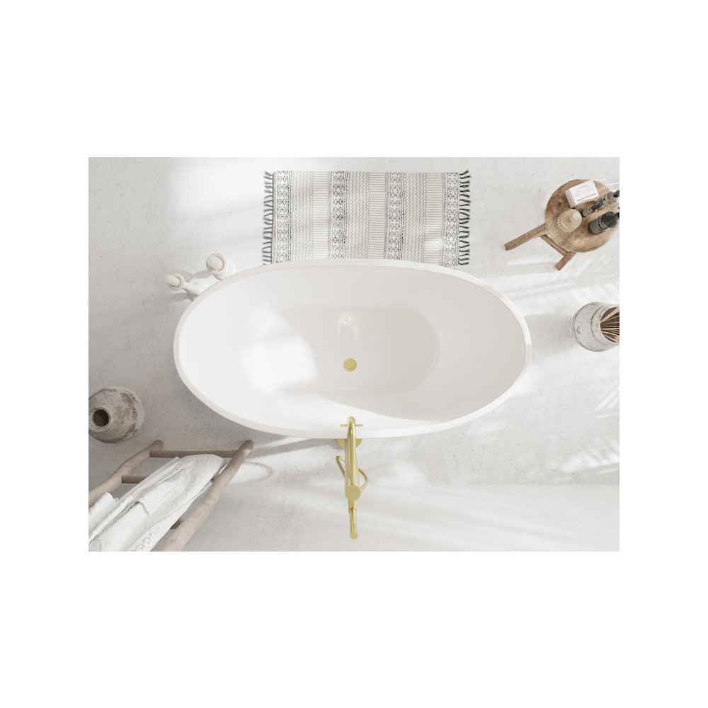 59 inch Soaking Bathtub in Glossy White with Brushed Gold Trim. Picture 4