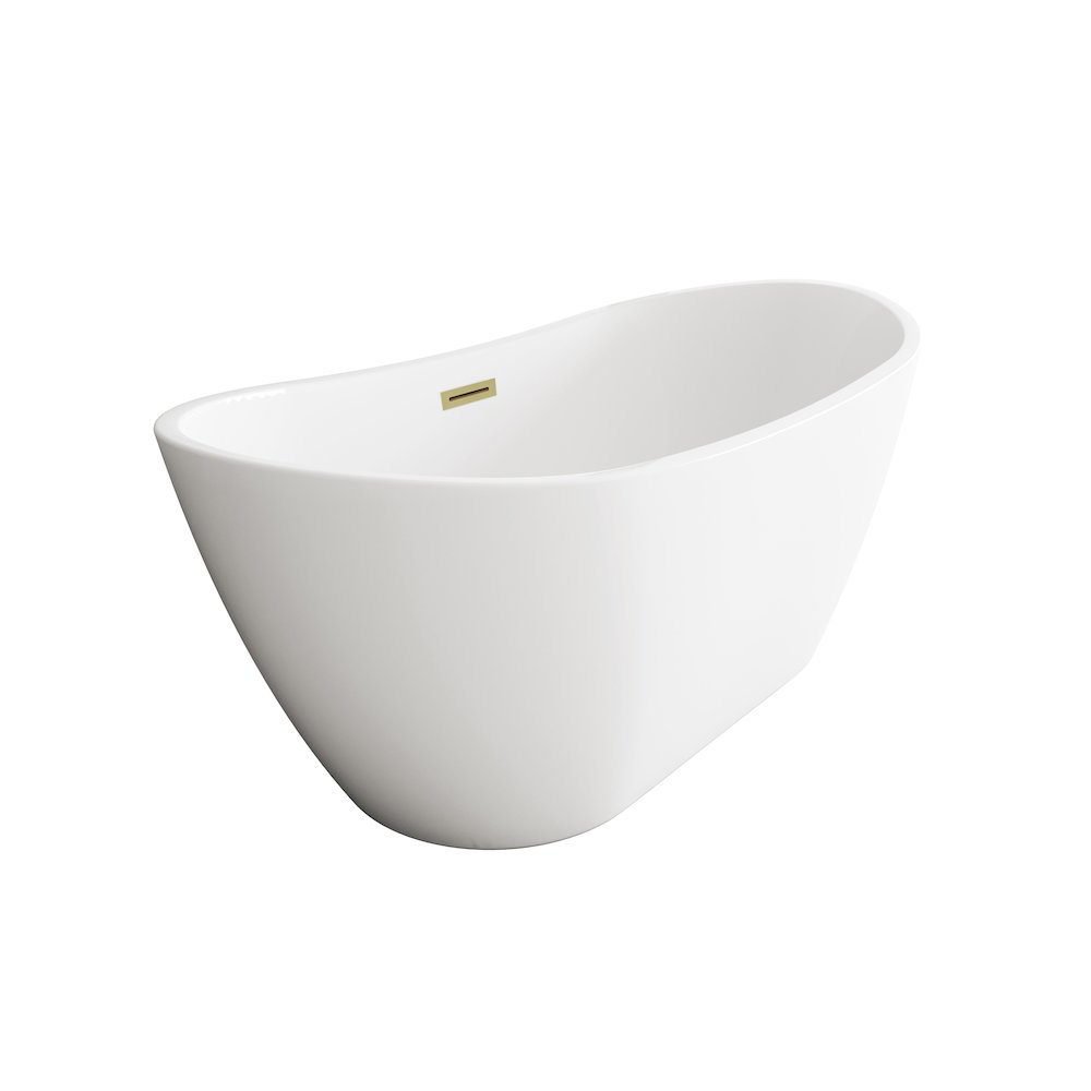 59 inch Soaking Bathtub in Glossy White with Brushed Gold Trim. Picture 5