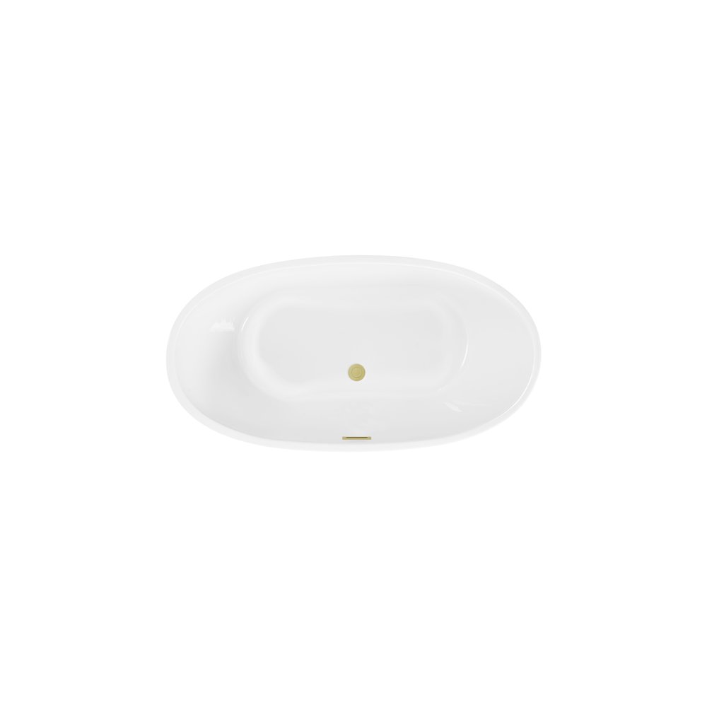 59 inch Soaking Bathtub in Glossy White with Brushed Gold Trim. Picture 6