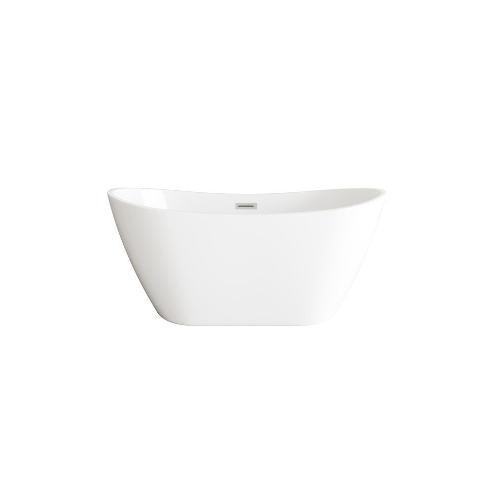 59 inch Soaking Bathtub in Glossy White with Brushed Nickel Trim. Picture 1