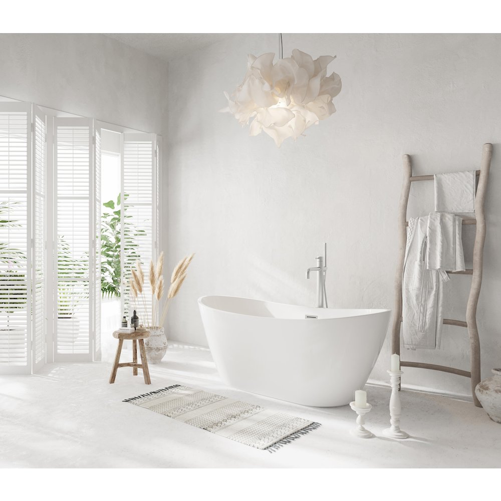 59 inch Soaking Bathtub in Glossy White with Brushed Nickel Trim. Picture 3