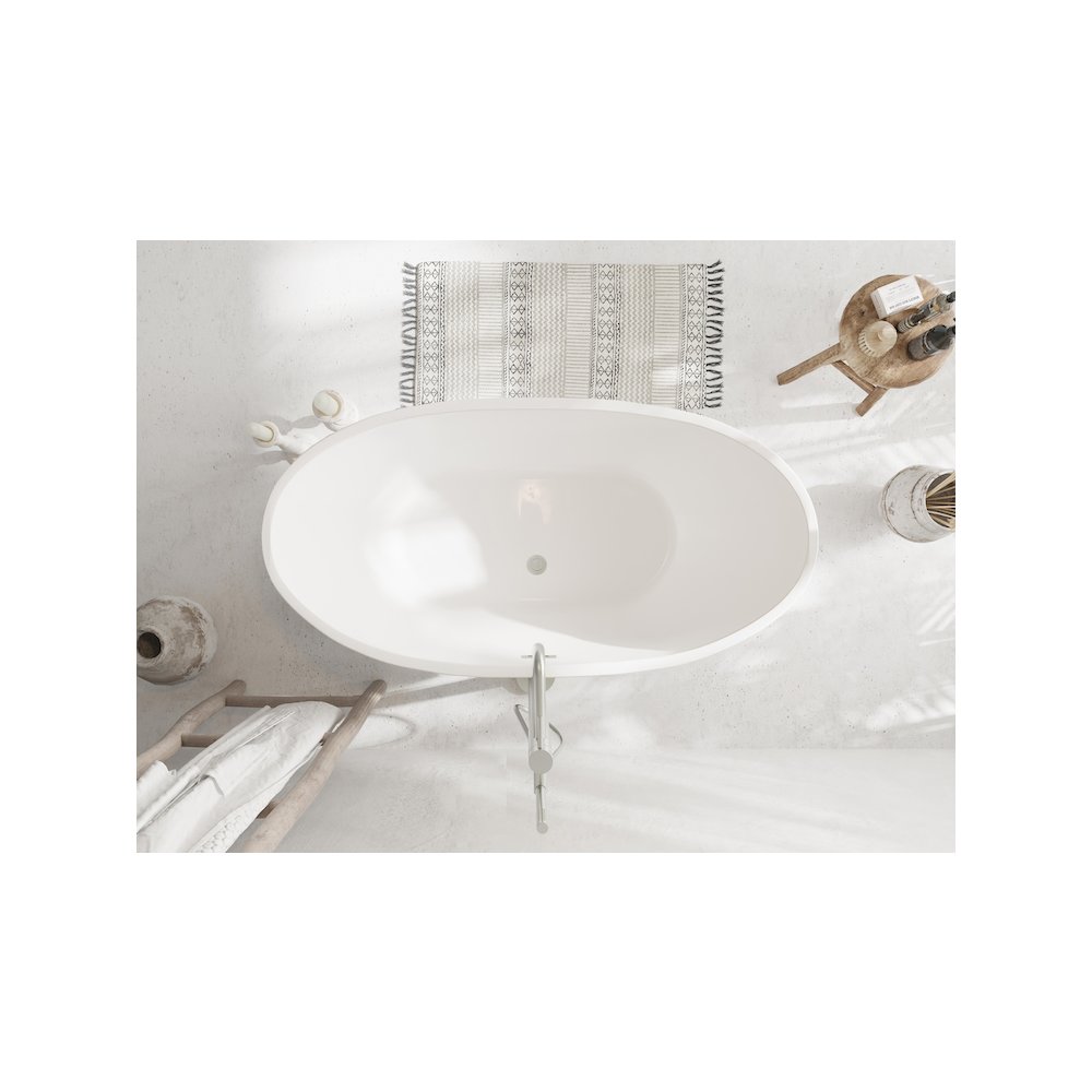 59 inch Soaking Bathtub in Glossy White with Brushed Nickel Trim. Picture 4