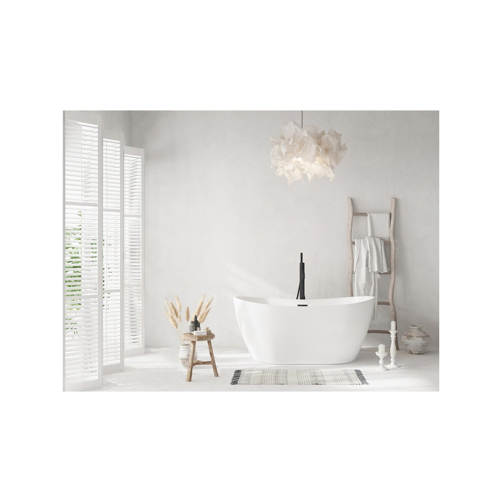59 inch Soaking Bathtub in Glossy White with Matte Black Trim. Picture 2