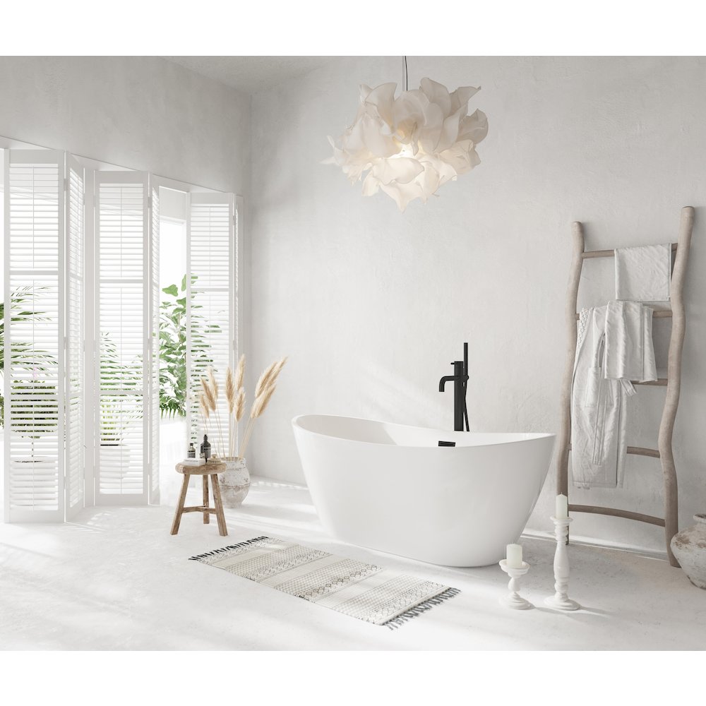 59 inch Soaking Bathtub in Glossy White with Matte Black Trim. Picture 3