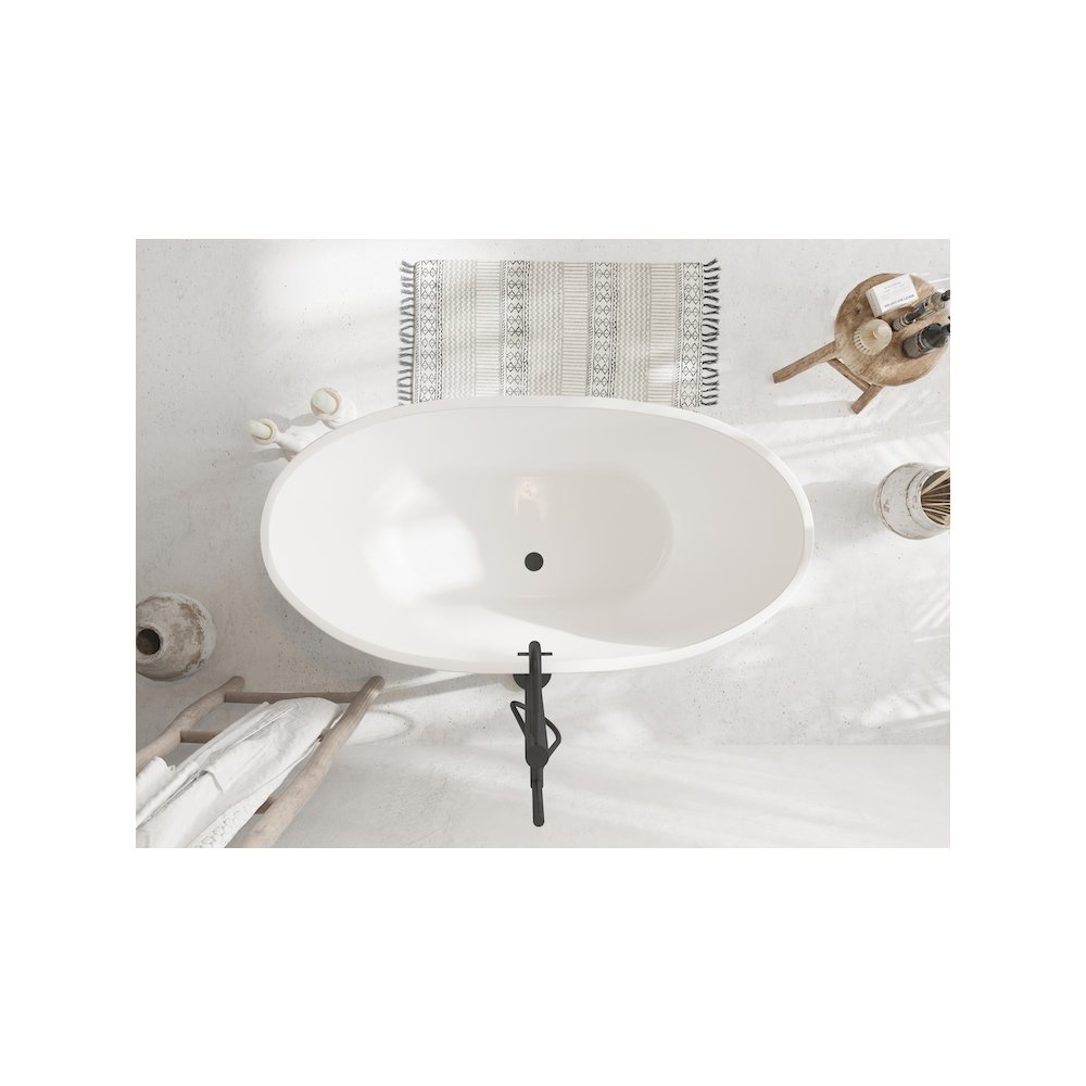 59 inch Soaking Bathtub in Glossy White with Matte Black Trim. Picture 4