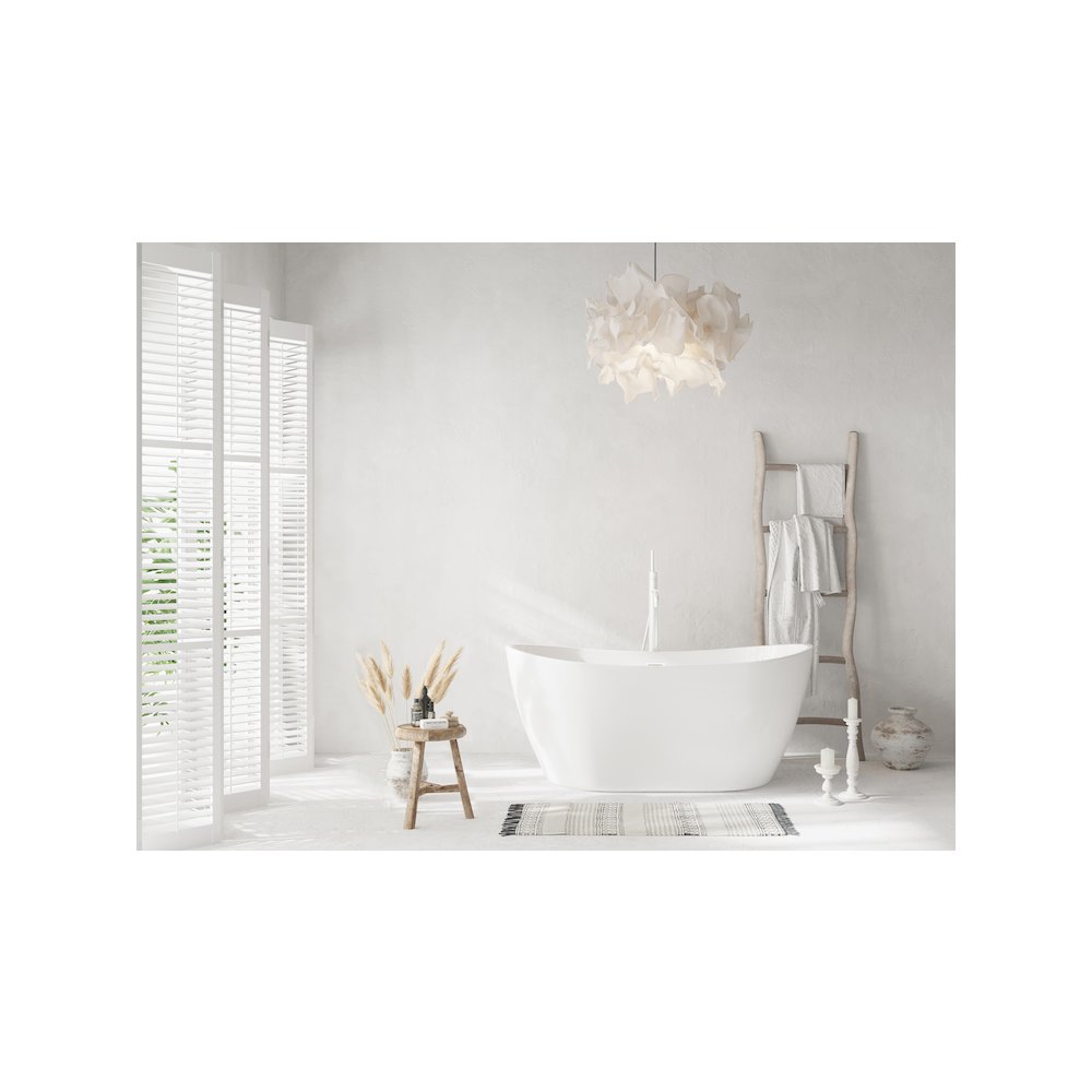 59 inch Soaking Bathtub in Glossy White with Polished White Trim. Picture 2