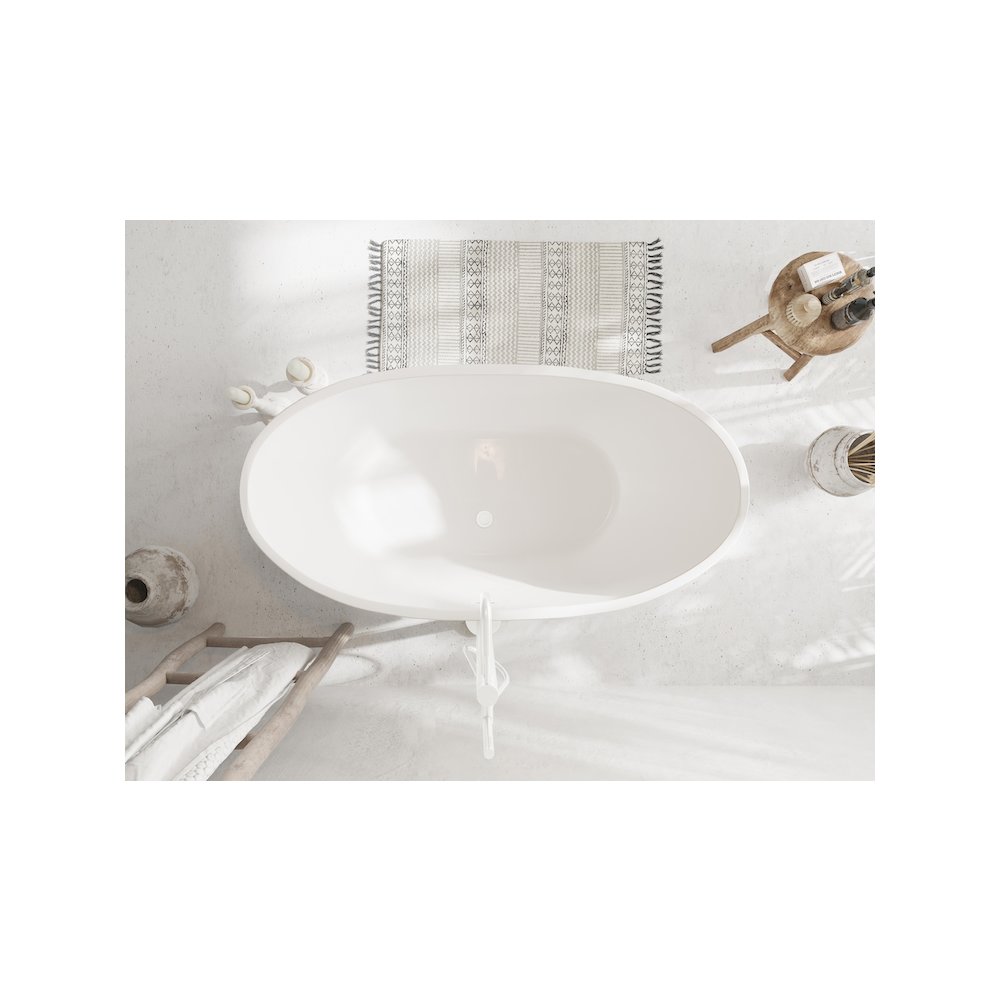 59 inch Soaking Bathtub in Glossy White with Polished White Trim. Picture 4