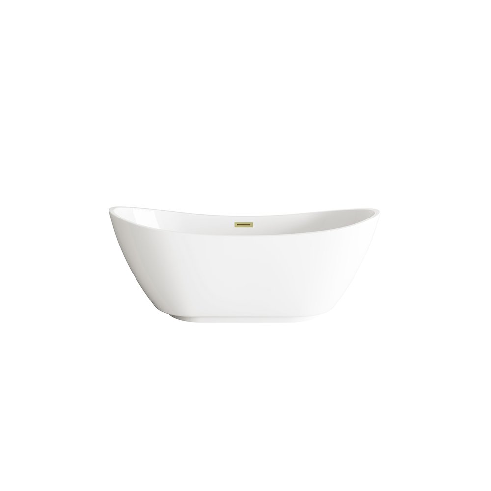 62 inch Soaking Bathtub in Glossy White with Brushed Gold Trim. Picture 1