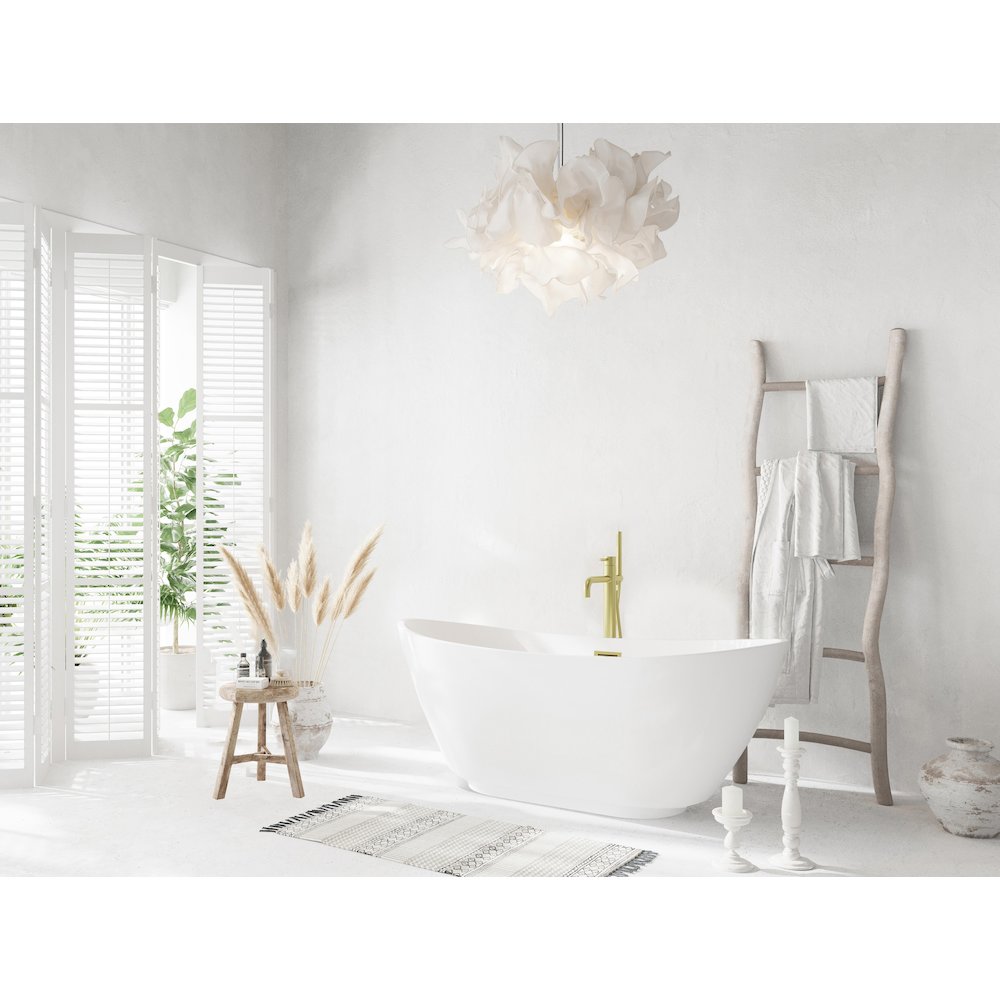 62 inch Soaking Bathtub in Glossy White with Brushed Gold Trim. Picture 3