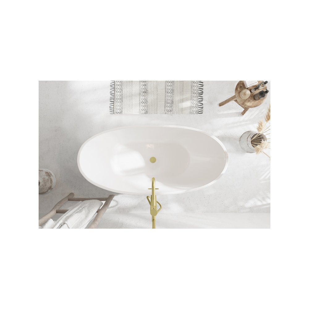 62 inch Soaking Bathtub in Glossy White with Brushed Gold Trim. Picture 4