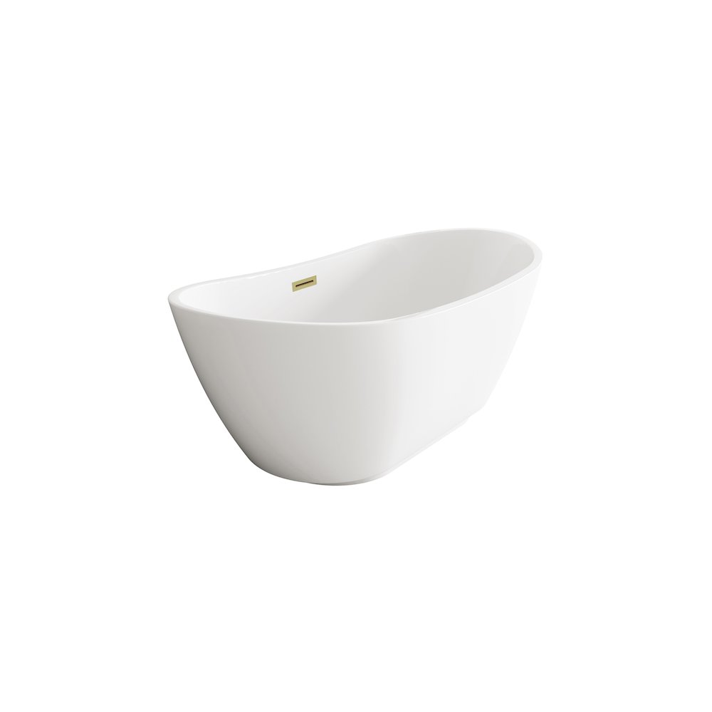 62 inch Soaking Bathtub in Glossy White with Brushed Gold Trim. Picture 5