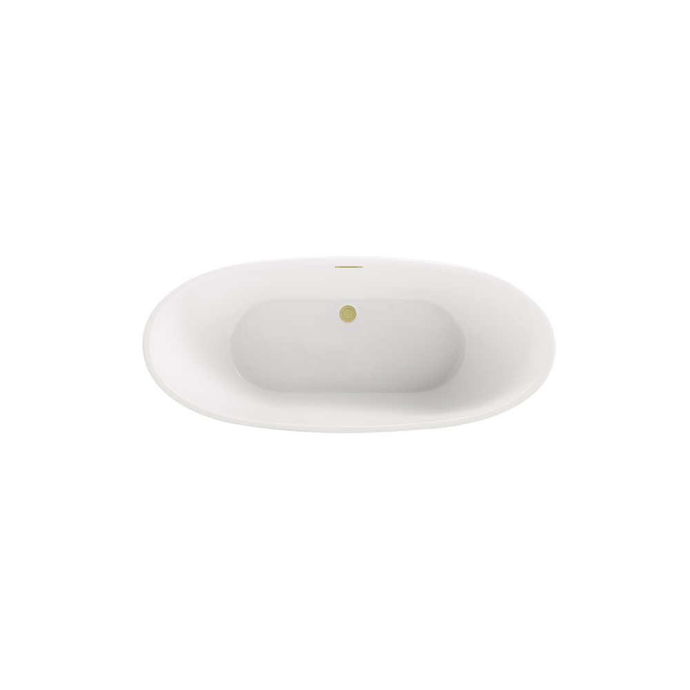 62 inch Soaking Bathtub in Glossy White with Brushed Gold Trim. Picture 6