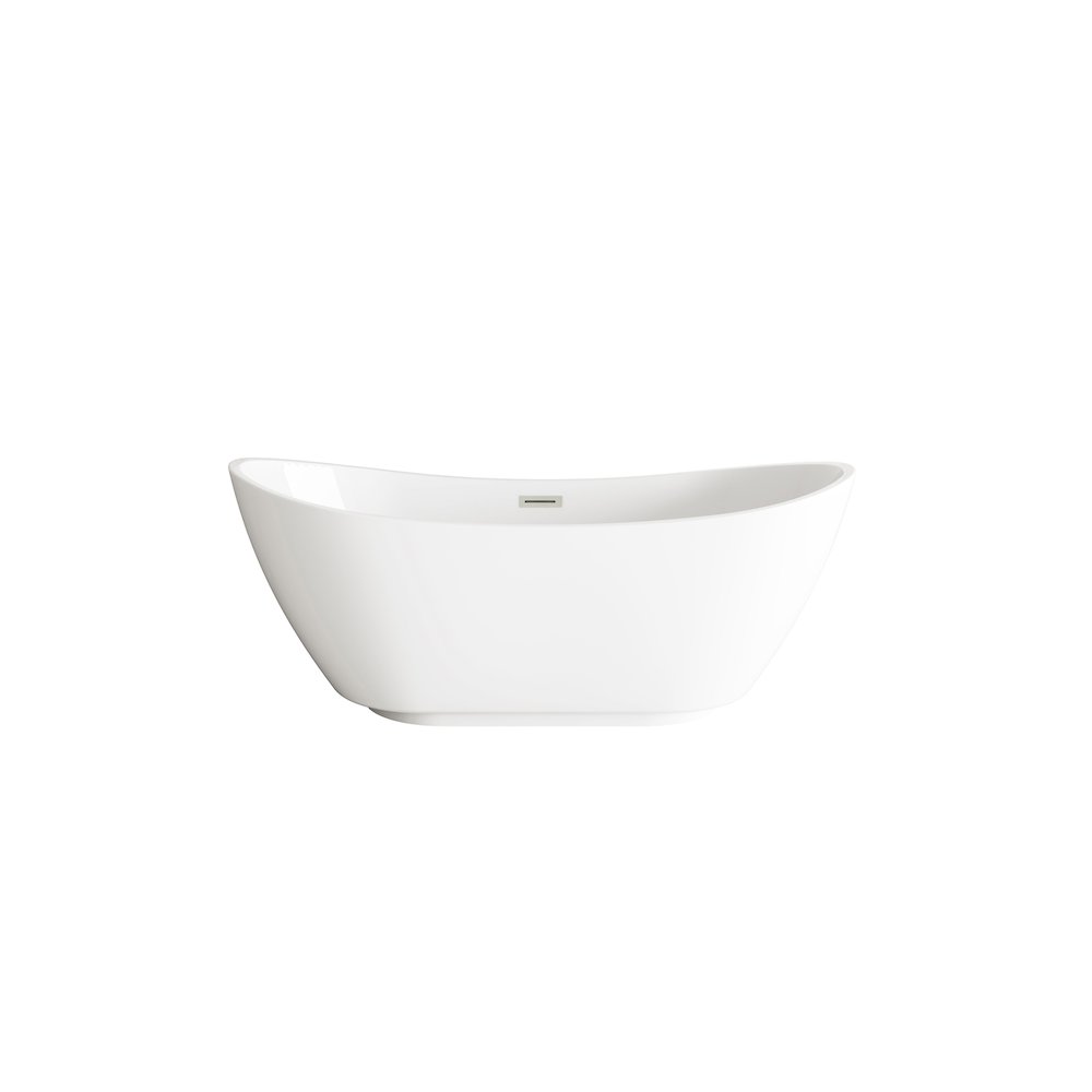 62 inch Soaking Bathtub in Glossy White with Brushed Nickel Trim. Picture 1