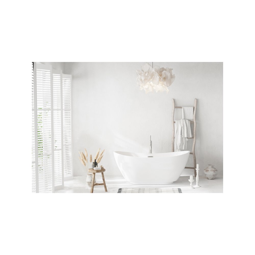 62 inch Soaking Bathtub in Glossy White with Brushed Nickel Trim. Picture 2