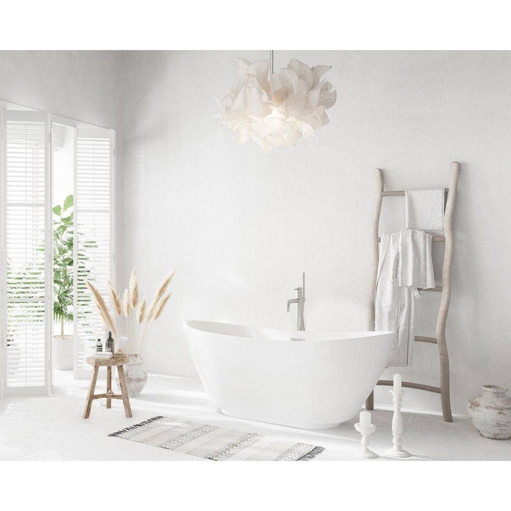 62 inch Soaking Bathtub in Glossy White with Brushed Nickel Trim. Picture 3