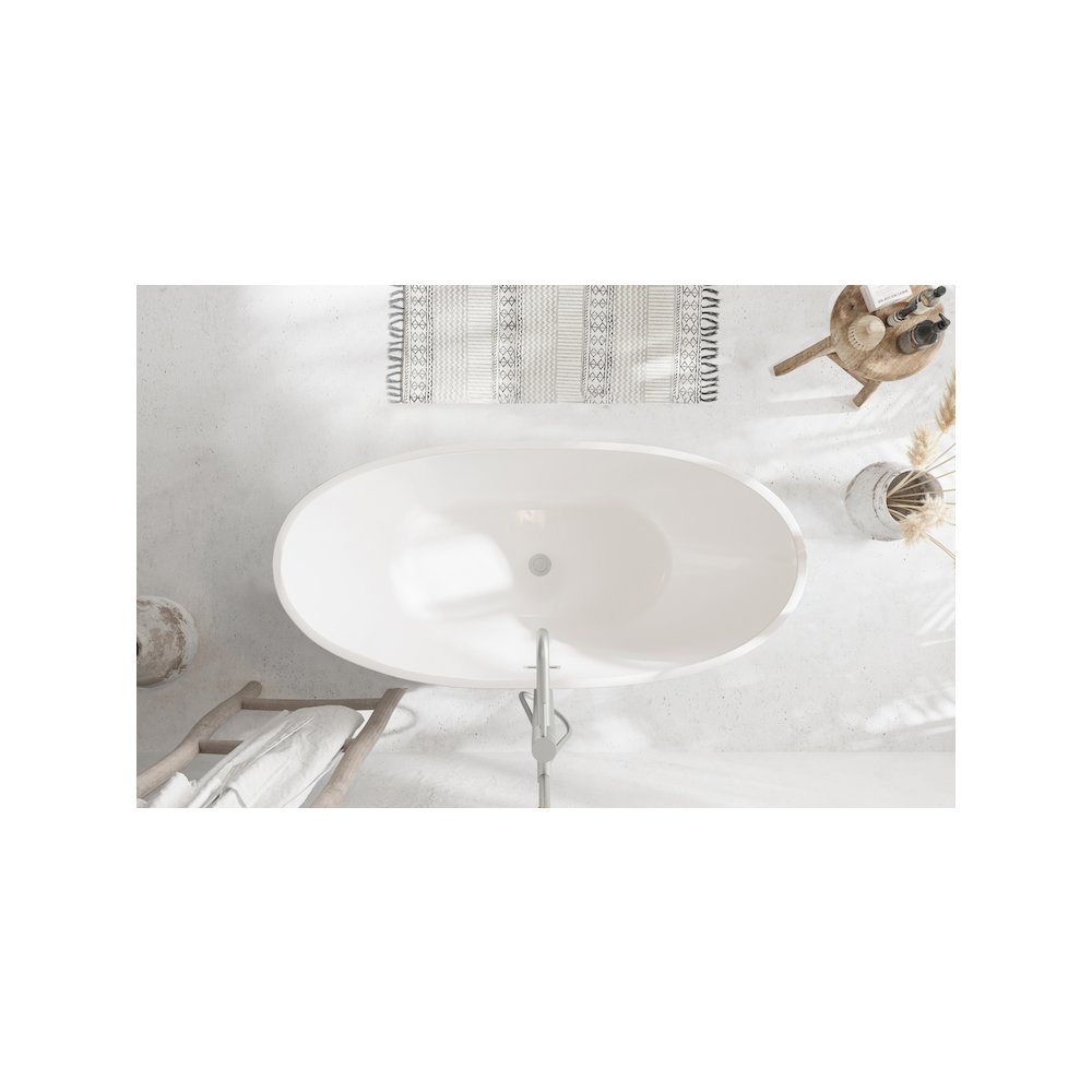62 inch Soaking Bathtub in Glossy White with Brushed Nickel Trim. Picture 4