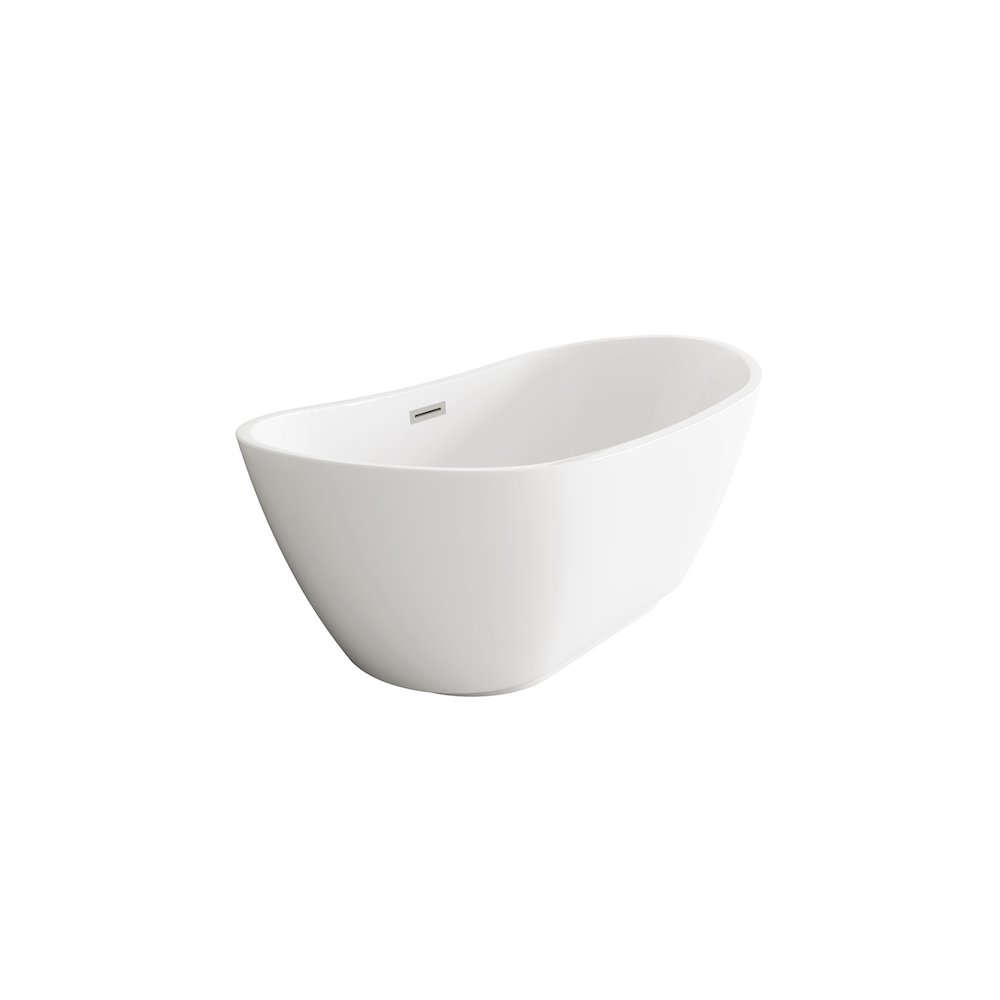 62 inch Soaking Bathtub in Glossy White with Brushed Nickel Trim. Picture 5