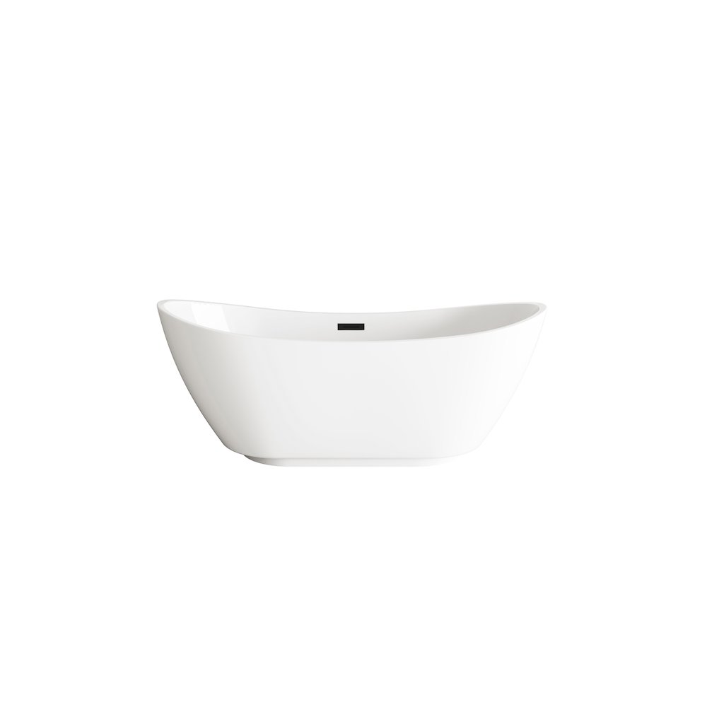 62 inch Soaking Bathtub in Glossy White with Matte Black Trim. Picture 1