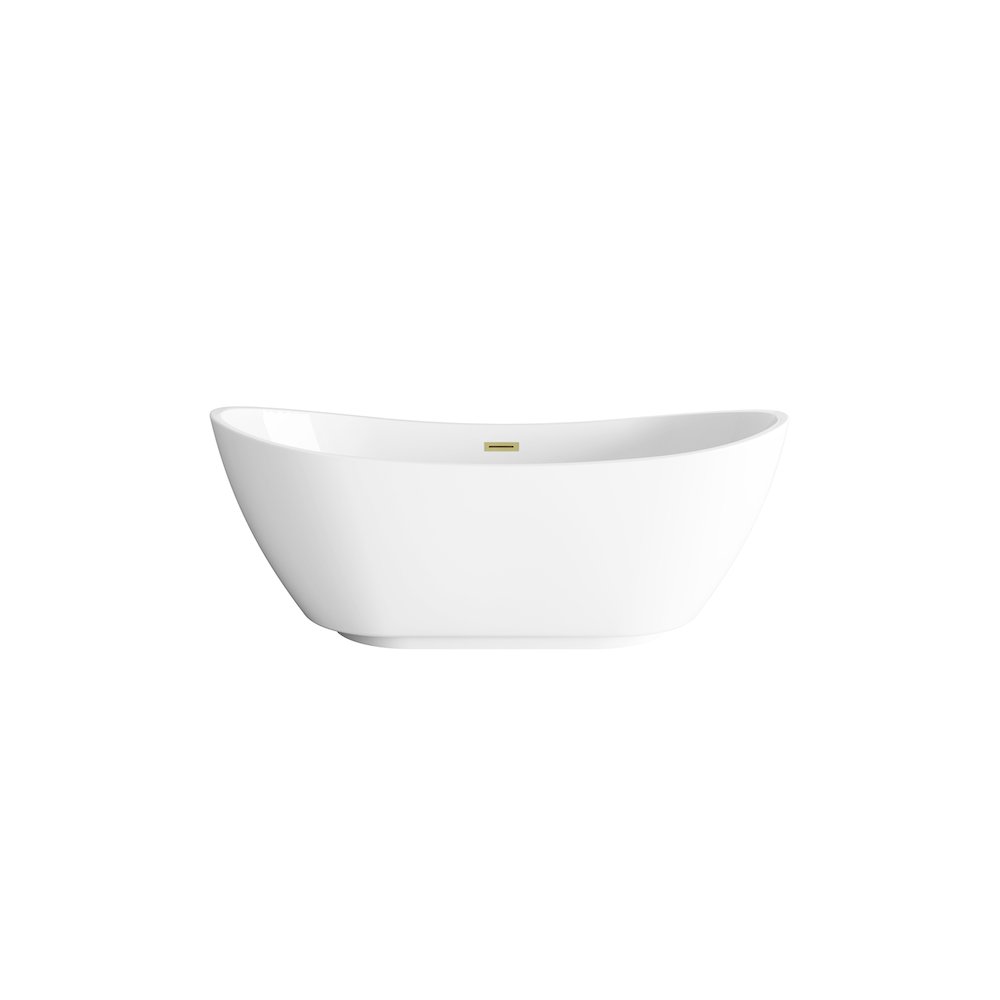 67 inch Soaking Bathtub in Glossy White with Brushed Gold Trim. Picture 1