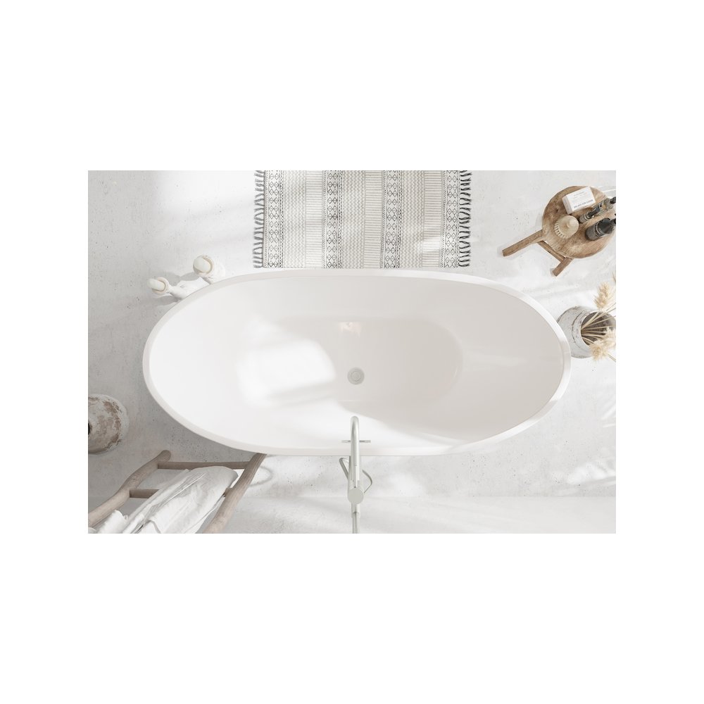 67 inch Soaking Bathtub in Glossy White with Brushed Gold Trim. Picture 4