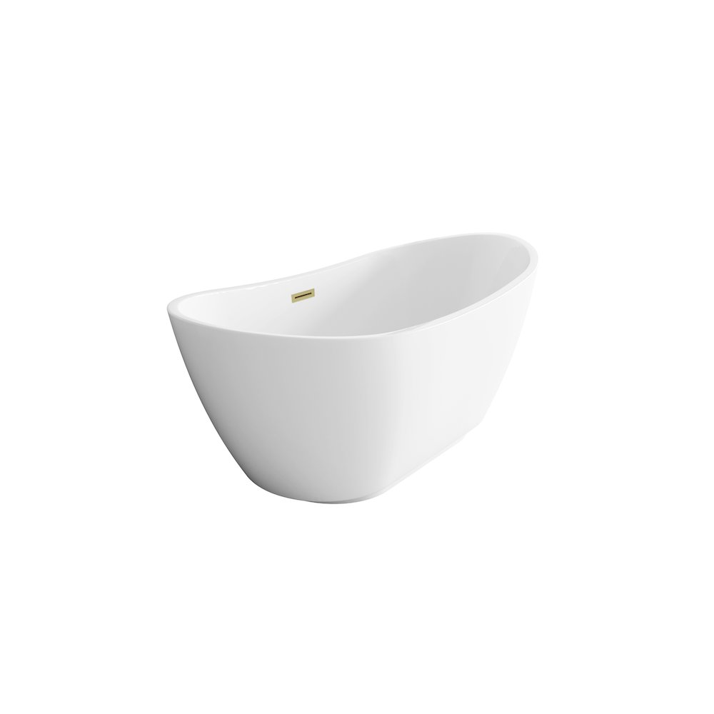 67 inch Soaking Bathtub in Glossy White with Brushed Gold Trim. Picture 5
